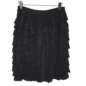 Doncaster Womens Black Tiered Ruffled Pure Silk Chiffon Pencil Skirt Size 2